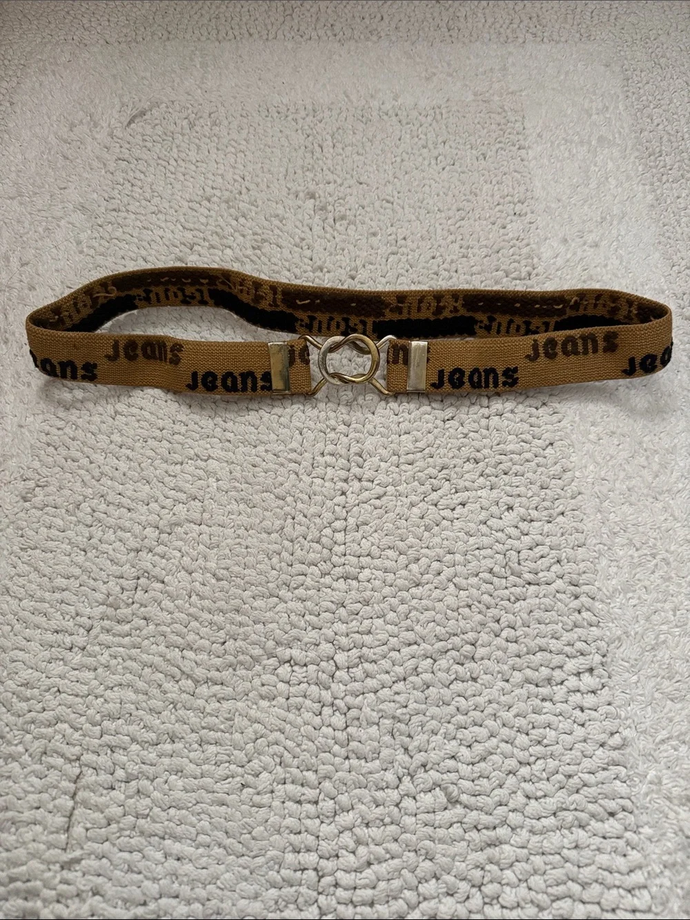 1970’s RARE VINTAGE Brown 'Jeans' Logo Stretch Belt Ring Buckle.